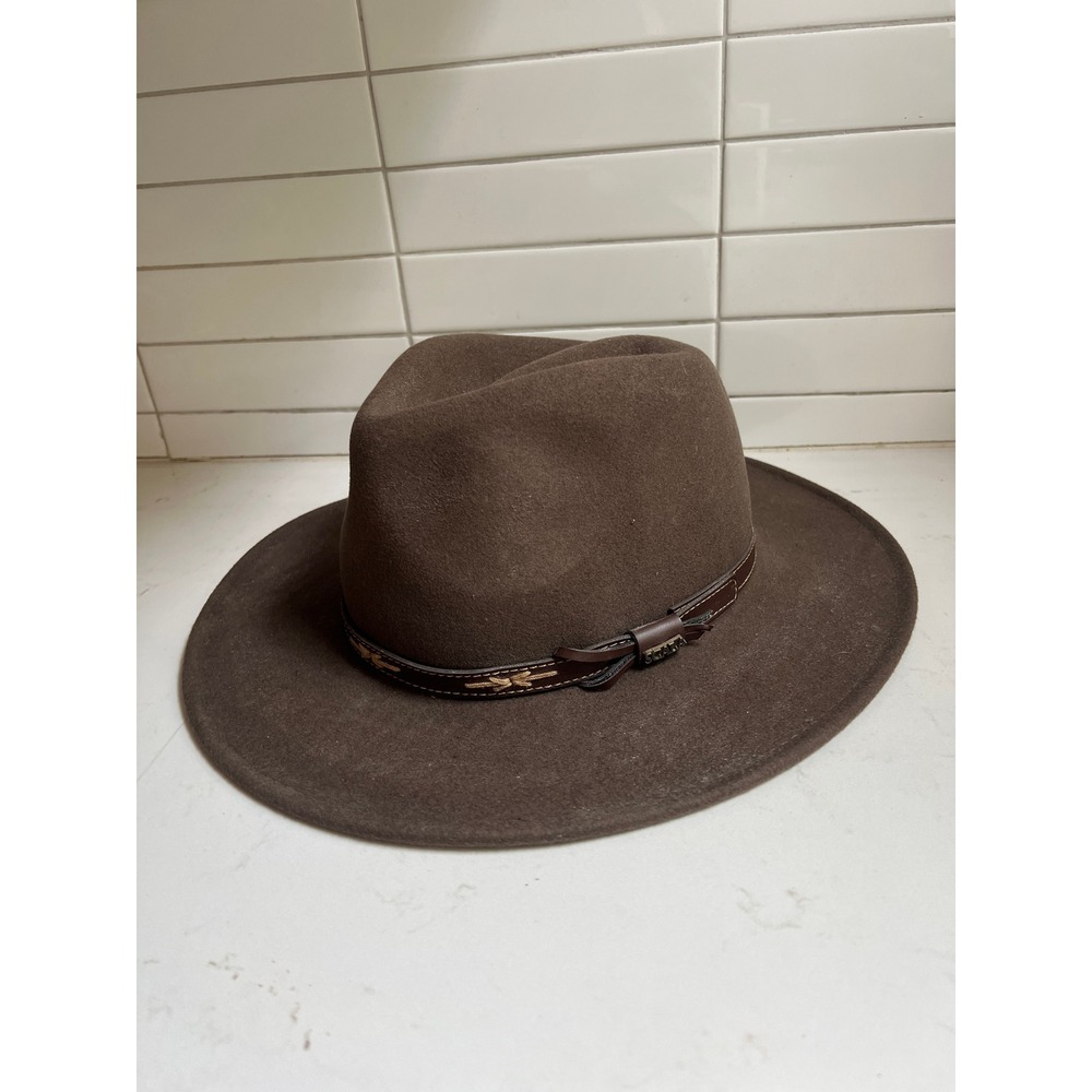 Scala Classico Brown Wool Felt Fedora Hat Wide Brim Safari Mens Large Hand Made